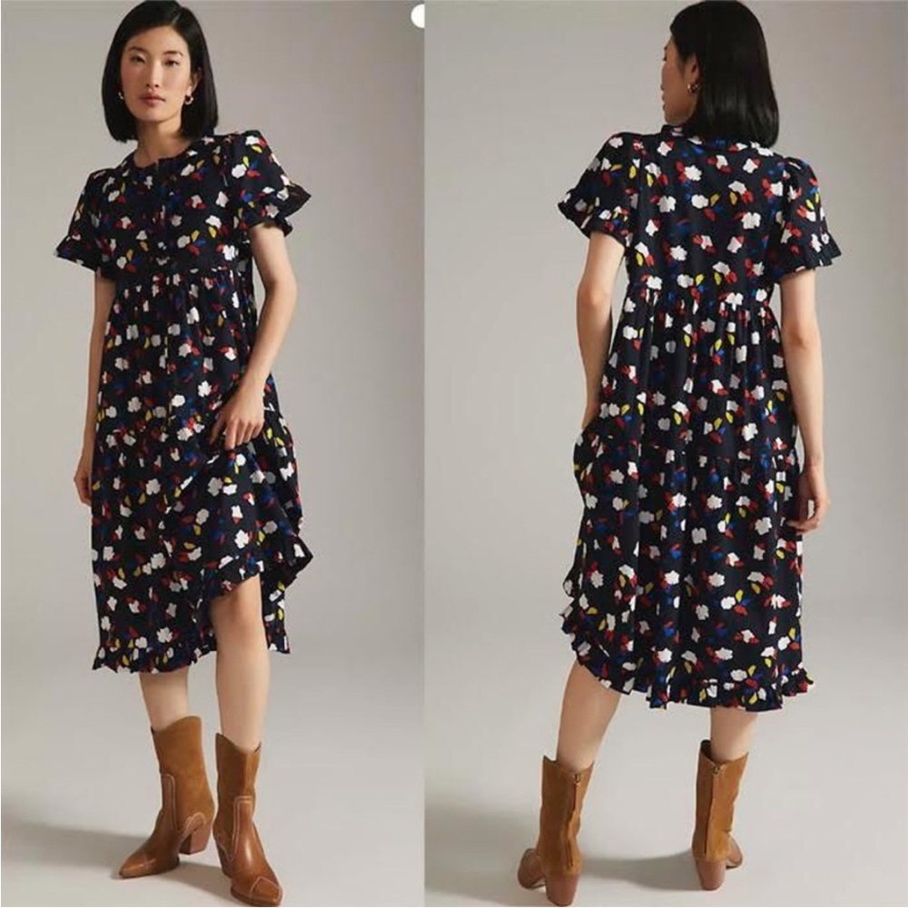 Clare V Martine Dress in Black Multi Vallee de Loire Floral size XXL Tiered